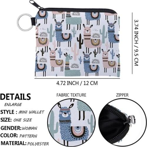 Womens Coin Purse Zipper Waterproof Card Key Bag Alpaca Pattern Children Small Purses Cartoon Cute Mini Kawaii Wallet Handbags