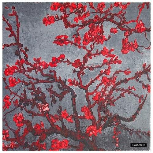 2019 New Shawls Scarf Luxury Brand Wraps Van Gogh Oil Painting Apricot Flower Women Winter Cashmere Scarf Large Square Scarves