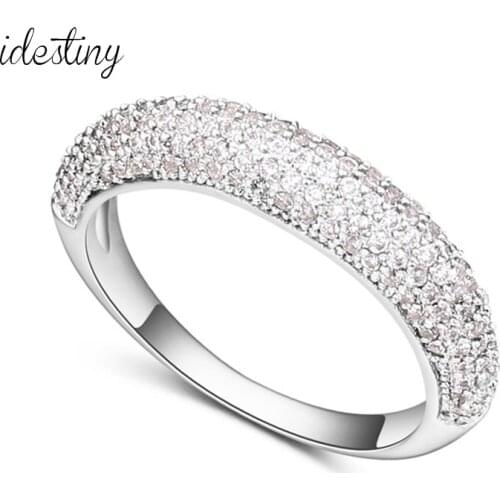 11.11 Sale New Fashion Silver Plated Tiny Studded Cubic Zirconia Half Circle Pave Finger Rings For Women Wedding Party Jewelery