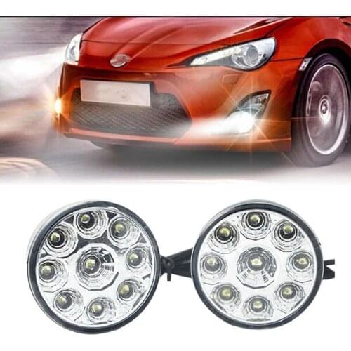 2PCS 9LED DRL Car Fog Lamp Round Driving Running Daytime Light Head Light White