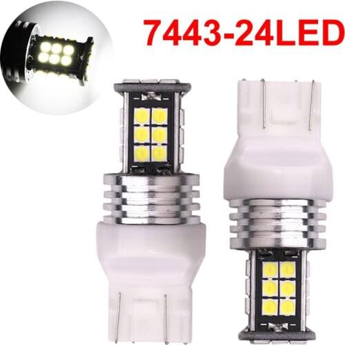 2Pcs New T20 7443 W21/5W 3030 Chips 24 LED Car Brake Light Tail Lamp 7443 Auto Turn Signal Bulbs 7443 Daytime Running Lights