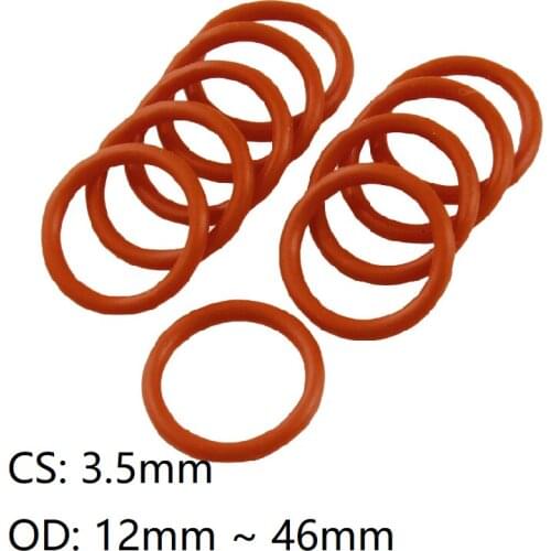 10pcs Red Silicone O Ring Gasket Thickness CS 3.5mm OD 12 ~46mm Food Grade Waterproof Washer Rubber Insulate Round O Shape Seal
