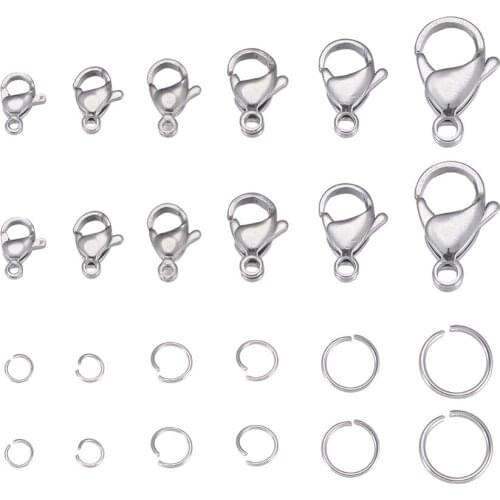 200Pcs/box Stainless Steel Lobster Clasps Hooks with Jump Rings for Bracelet Necklace Chain DIY Jewelry Making Supplies