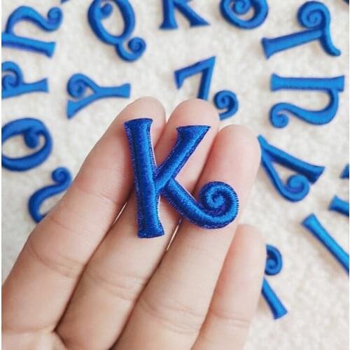 26 Blue 3D English Alphabet Embroidered Patches For Clothes Bag Iron On Letters Lace Applique DIY Accessory Name Patch