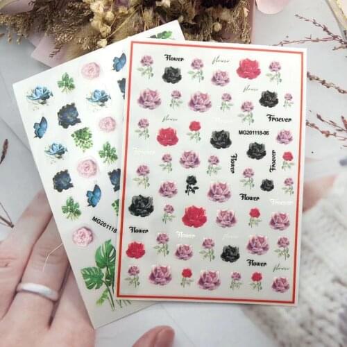 3D Nail Stickers beautiful flower Design DIY Skills Nail Art Decoration Packaging Self-Adhesive Transfer Decal Slider
