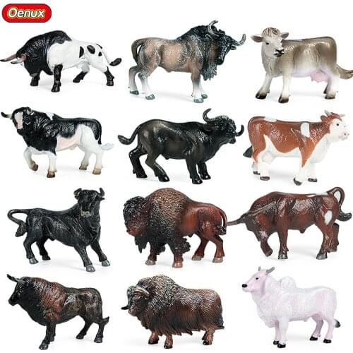 4pcs/set Miniatures Pasture Animals Cattle Model Cows Bull Bison Cognition Toys Fairy Garden Decor Action Figures Children Gift