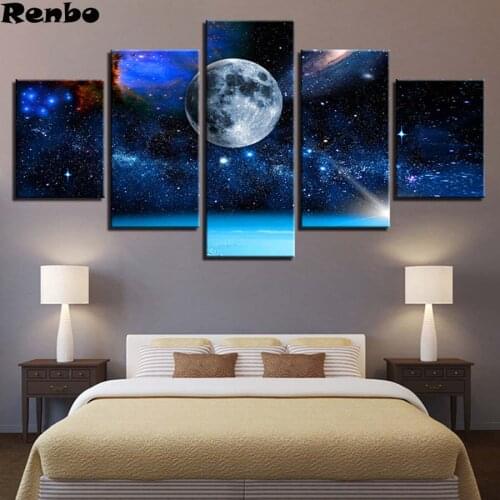 5d diy Diamond Painting 5 Pieces Moon Earth Universe Starry Sky 3d Diamond Embroidery Full Square drill Diamond Mosaic Decor
