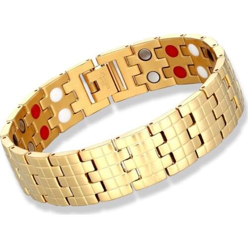 Punk Healthy Energy Bracelet Men Gold Chain Link Bangle Stainless Steel Magnetic Bracelets Gifts for Men