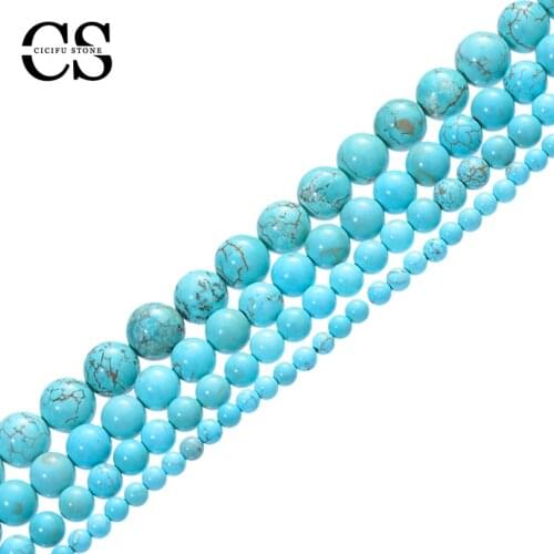 Natural Blue Turquoises Stone Beads Smooth Round Loose Beads for Jewelry Making Bulk DIY Bracelet Handicrafts 4/6/8/10/12 MM