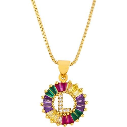 Top Quality 26 Letter Pendant Necklace Women Men Rainbow Zircon Chain Necklace CZ Crystal Alphabet Choker Jewelry Gift