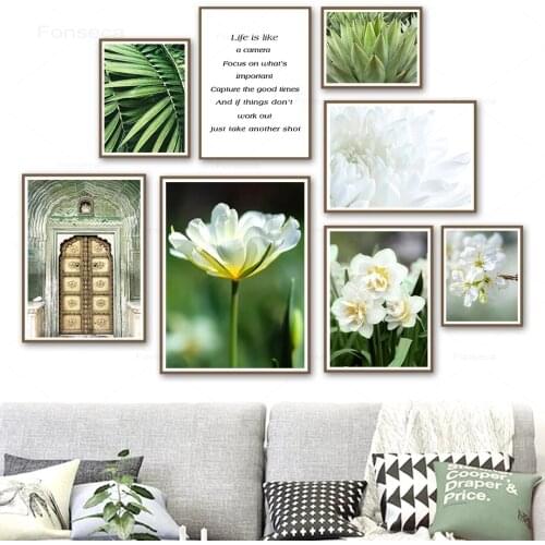 Nordic Home Decor Flower Plants Posters and Prints White Agave Green Leaf Door Quotes Wall Art Canvas Painting for Living Room