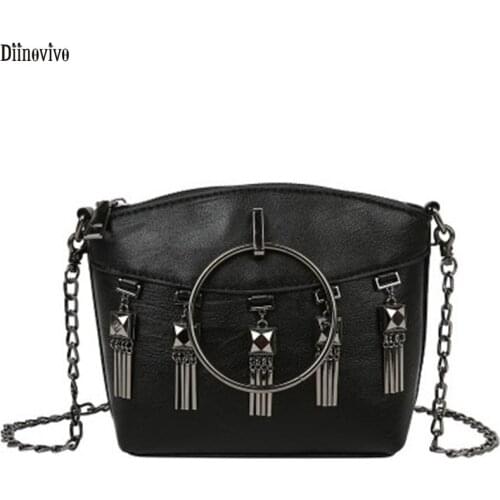 Diinovivo Fashion Rivet Shoulder Crossbody Bag Brand Women Bag 2021 Tassel Design Small Bucket Bag Big Wristband Female WHDV1618
