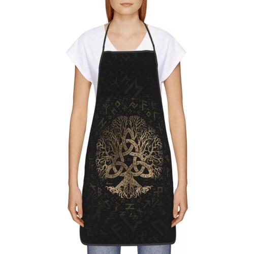 Tree Of Life Triquetra On Futhark Kitchen oil resistant wreath Viking Odin kitchen apron restaurants for Women 72*52cm