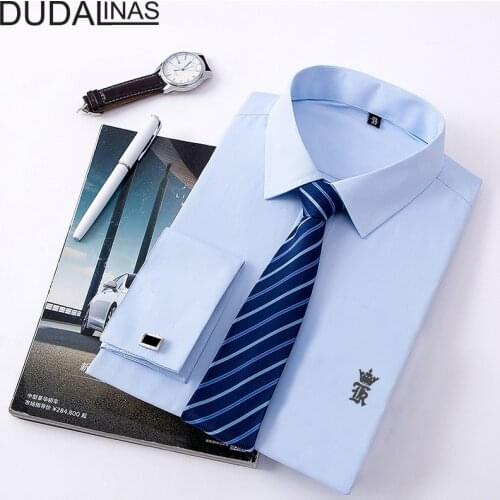 Dudalinas Sergio K 2020 new brand mens shirt French button business casual slim mens long-sleeved shirt
