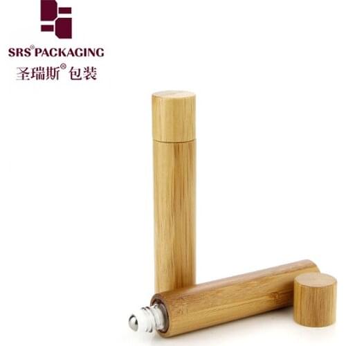 Eco friendly 8ml 10ml cylinder clear perfume oil roll on vials essential oil bamboo glass roller ball bottles with caps