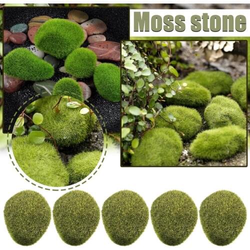 5PCS Artificial Green Moss Ball Fake Stone Simulation Plant Diy Decoration for Shop Window Hotel Home Office Plant Wall Decor