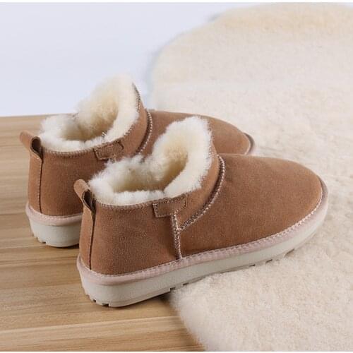 2021 New Frosted Cowhide Snow Boots Women thick Wool Short tube Leather Boots Shallow Mouth non-slip plus velvet Cotton Shoes