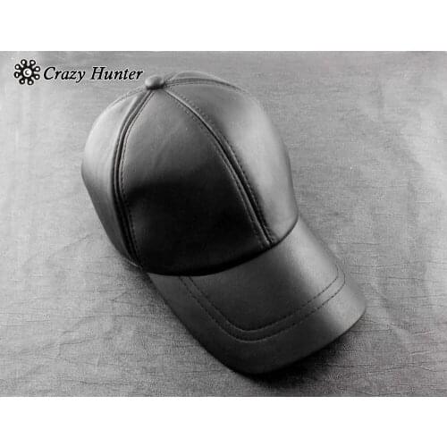 Cool Mens Genuine Leather Motorcycle Biker Trucker Punk Rock Cap Hat Black Cp02