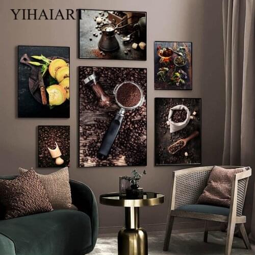 Kitchen Poster Coffee Beans Canvas Wall Print Nordic Drink Food Art Painting Modern Dining Room Restaurant Decoration Picture