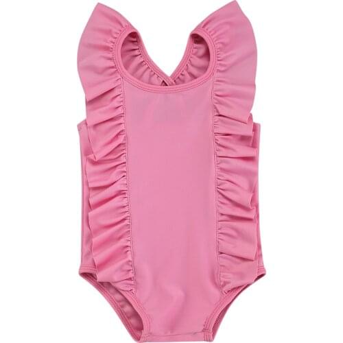 Infant Kids Swimwear Baby Girl Swimsuit Simple Style Solid Color Sleeveless Ruffles Round Collar Bodysuit Toddler Baby Beachwear