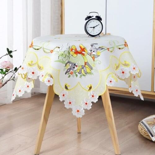 Modern Square 85cm Europe cartoon Easter satin Lace Embroidered table cover cloth towel kitchen tablecloth party birthday decor