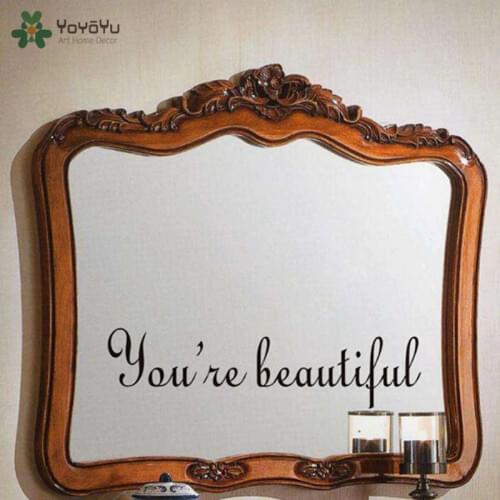 Hot You're Beautiful Lettering Words Wall Art Quote Sticker Home Decoration Mirror Mural Hot Sale Wall Stickers Vinyl DecalZW231