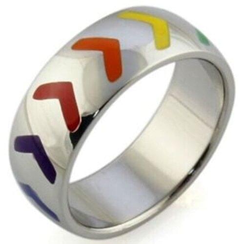 MOREDEAR 8mm Stainless Steel Ring For Women Men Resin Arrow Rainbow Wedding Rings USA Size