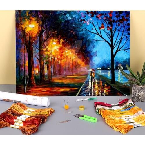 Alley By The Lake Pre-Printed 11CT Cross Stitch Embroidery Set DMC Threads Hobby Needlework Craft Handiwork Different Floss