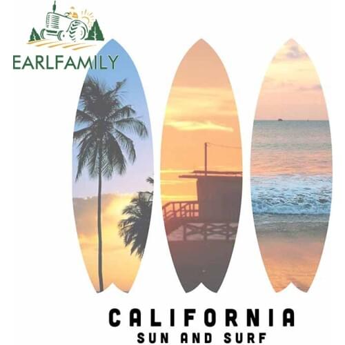 EARLFAMILY 13cm X 11cm for California Surf Board Car Sticker Refrigerator Laotop Decal Windshield Personality Anime Decoration
