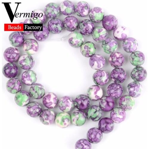 Natural Stones Beads For Jewelry Making Round Beads Purple Rain Flower Stone Round Loose Beads For Diy Bracelet Necklace 15"