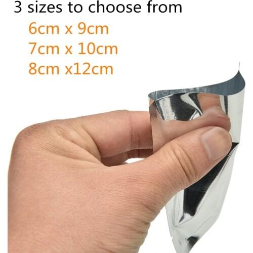 New 100 Pcs/lot Aluminum Foil Bag Pouch Mylar Vacuum Silver Food Storage Flat Bags 3 Sizes good quality
