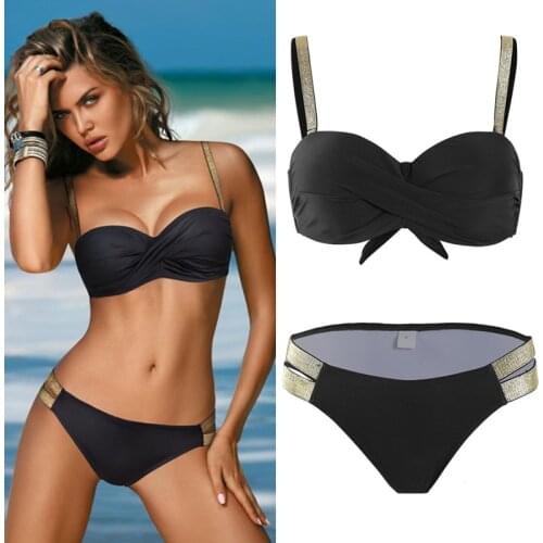 2021 New Sexy Solid Bikinis Women Swimwear Bandeau Bikini Tanga Two Pieces Swimsuit Female Bathing Swim Suit Push Up Beach Dress