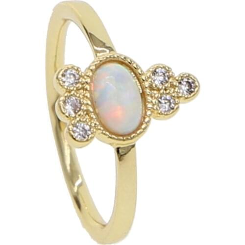 2019 new arrive top quality White Fire Opal aaa cz paved Gold Color dainty Ring For Women thin tiny size 7 ring
