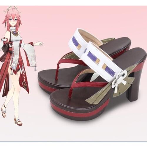 Genshin Impact Yae Miko Cosplay Shoes 10cm High Heel Slippers Sandal Halloween Cosplay Costume Accessory Prop