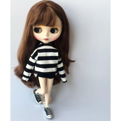 B005 Blyth Doll clothes 1/6 dolls Accessories handmade Striped sweater with short pants 2pcs/set