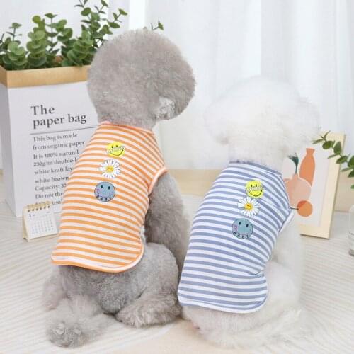 Dog Clothes Cheap Spring Summer Stripe Printing Base Cat Tshirt Breathable Pet Clothing Vest For Small Dogs Poodle Kitten Coat