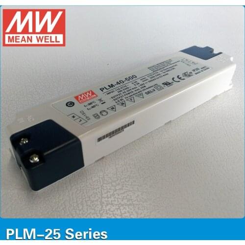 Original MEAN WELL LED power supply PLM-25-500 25W 500mA with PFC for Indoor led lighting plastic case