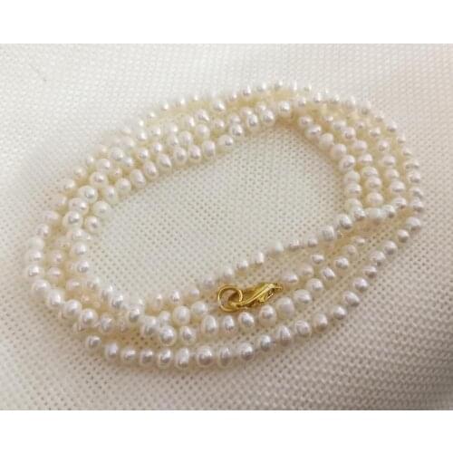 30'' 50'' 80cm 125cm 4mm bright white pearl necklace gold clasp natural freshwater pearl Woman Jewelry 43cm 17'' 14'' 35cm