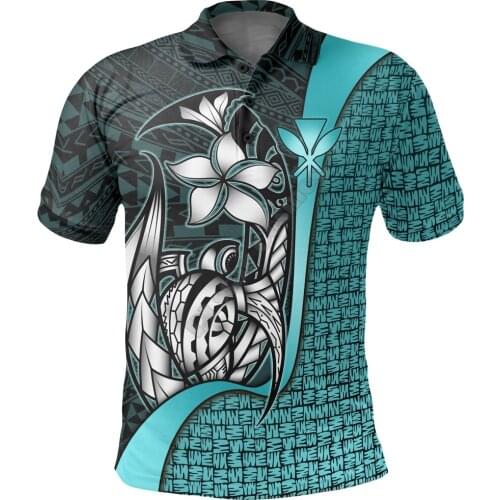 Polynesian Hawaii Polo Shirt Kanaka Maoli Blue Turtle with Hook 3D Printed Polo Shirt Men Women Short Sleeve Summer T-shirt 02