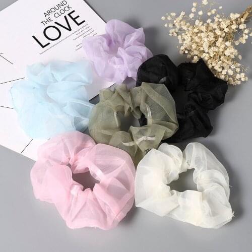 Fashionable Temperament Cute Chiffon Hair Ring Flower Headband Rubber Elastic Cord Lotus Ponytail Print Ladies Hair Accessories