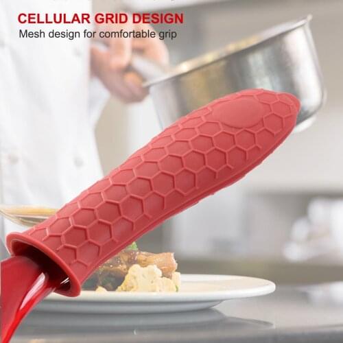 Silicone Anti-Hot Pot Handle Grip Cover Pro Non-Slip Honeycomb Skillet Sleeve Cookware Parts For Camping Cook Kitchen Tool Part