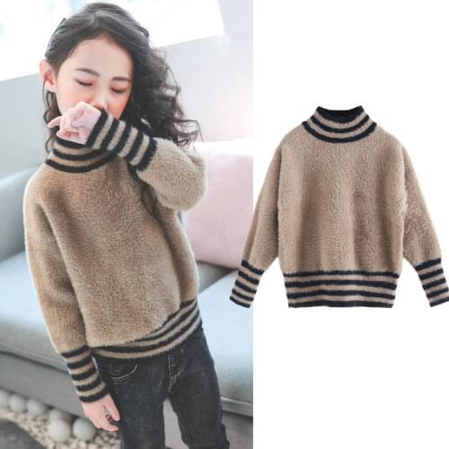 EACHIN Grils Sweater Autumn and Winter Thick Girl Loose Knit Bottoming Shirt Girl Outerwear Pullovers Sweaters Faux Mink Sweater