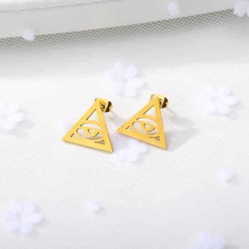 Minimal Triangle and Evil Eye Earrings For Women Vintage Jewelry Stainless Steel Geometric Stud Earrings Friendship Gifts BFF