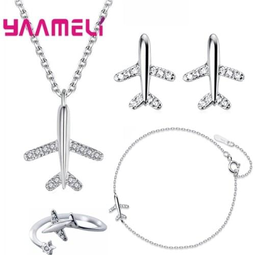 Elegant Natural Crystal Necklace Earrings Bracelet Ring Jewelry Sets for Girls Women 925 Sterling Silver Airplane Birthday Gift