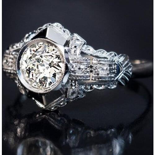 Vintage Hollow Carved Ring Jewelry Silver Filled Romantic Round Zircon Rings for Women Wedding Bands Finger Ring anelli donna