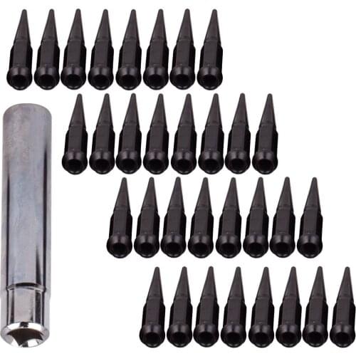 32pcs Car Modification Wheel Nuts Spiked Lug Nuts M14x1.5 Chrome 4.5" Length + 1 Key 1 Set Wheels Rims Lug Nuts Black New