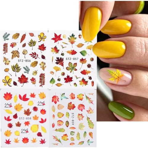 4 pcs Autumn Nail Stickers Maple Leaves Design Nail Art Water Tattoo Decals Fashion Manicure Sliders DIY Decoration LASTZ856-859