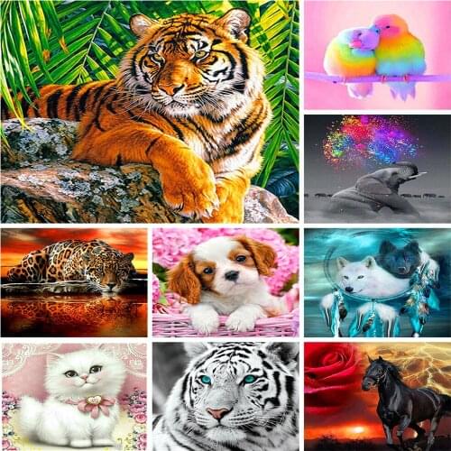 Full Round Diamond 5D diamond painting animal tiger birdie elephant dog diamond embroidery kit mosaic painting diy children gift