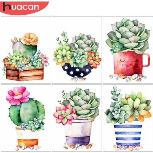 HUACAN Diamond Painting Flowerpot Plant Cross Stitch Diamond Embroidery Succulent Mosaic Home Decor Wall Decor