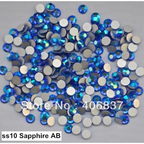 Free Shipping! 1440pcs/Lot, ss10 (2.7-2.9mm) Sapphire AB Flat Back Nail Art Glue On Non Hotfix Rhinestones